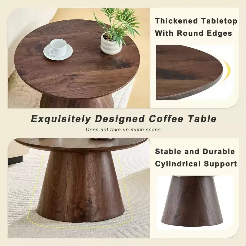 23 Table Basse Ronde sur Pied Central en Bois