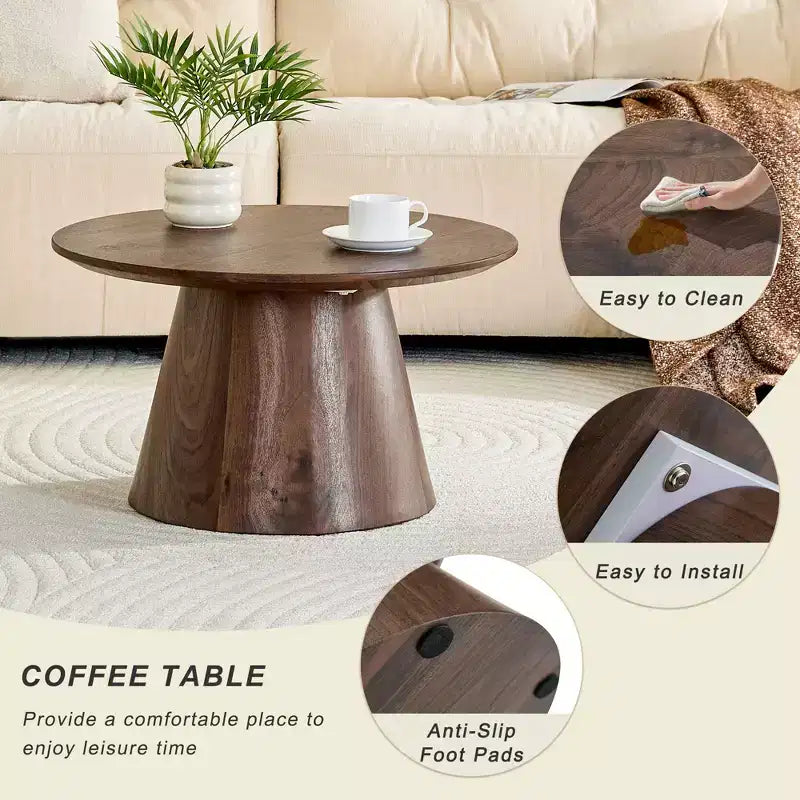 23 Table Basse Ronde sur Pied Central en Bois