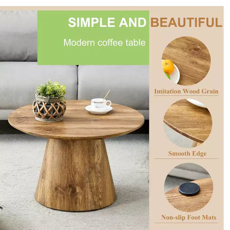 23 Table Basse Ronde sur Pied Central en Bois