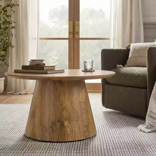 GDFStudio Naives 23 Wooden Round Pedestal Coffee Table