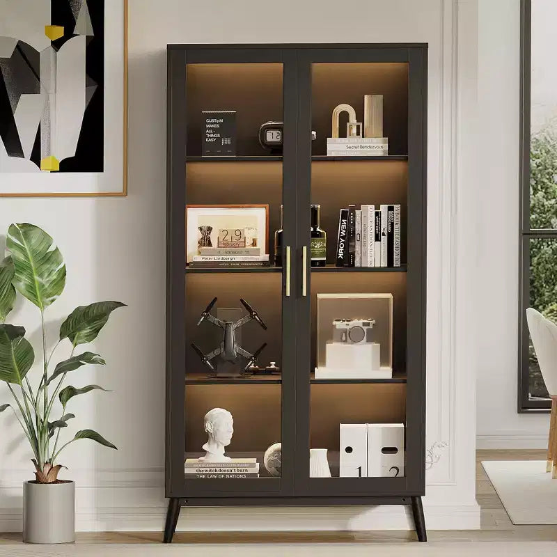 Glass Display Cabinet, 4-Tier Curio Cabinets, Display Case with Human Body Sensor, Corner Storage Cabinet for Collectibles/Toys/Books