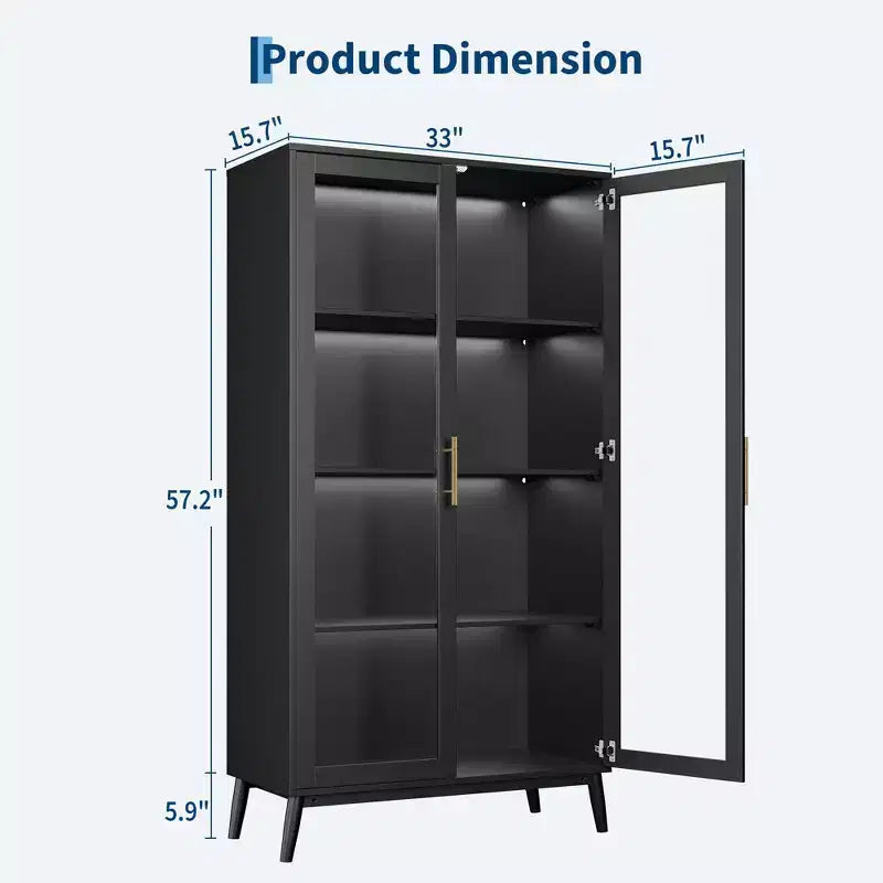 Vitrine en verre, vitrine 4 niveaux, vitrine avec capteur de corps humain, meuble de rangement d'angle pour objets de collection/jouets/livres