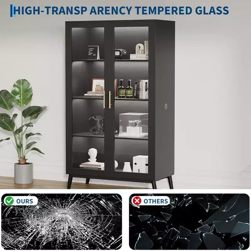 Vitrine en verre, vitrine 4 niveaux, vitrine avec capteur de corps humain, meuble de rangement d'angle pour objets de collection/jouets/livres