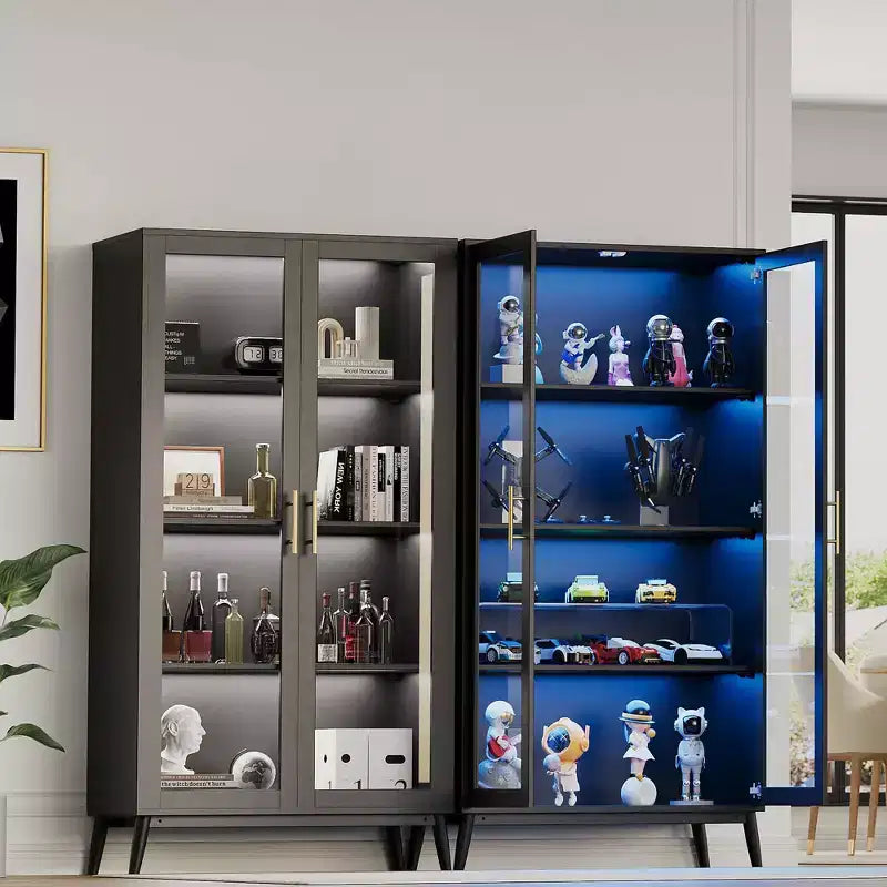 Vitrine en verre, vitrine 4 niveaux, vitrine avec capteur de corps humain, meuble de rangement d'angle pour objets de collection/jouets/livres