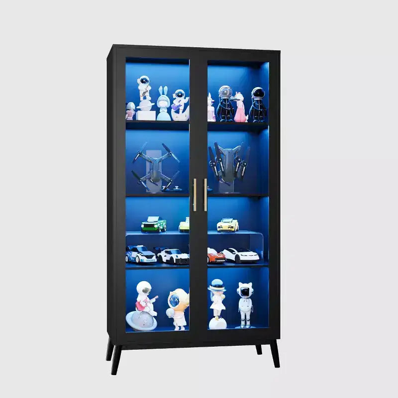 Vitrine en verre, vitrine 4 niveaux, vitrine avec capteur de corps humain, meuble de rangement d'angle pour objets de collection/jouets/livres