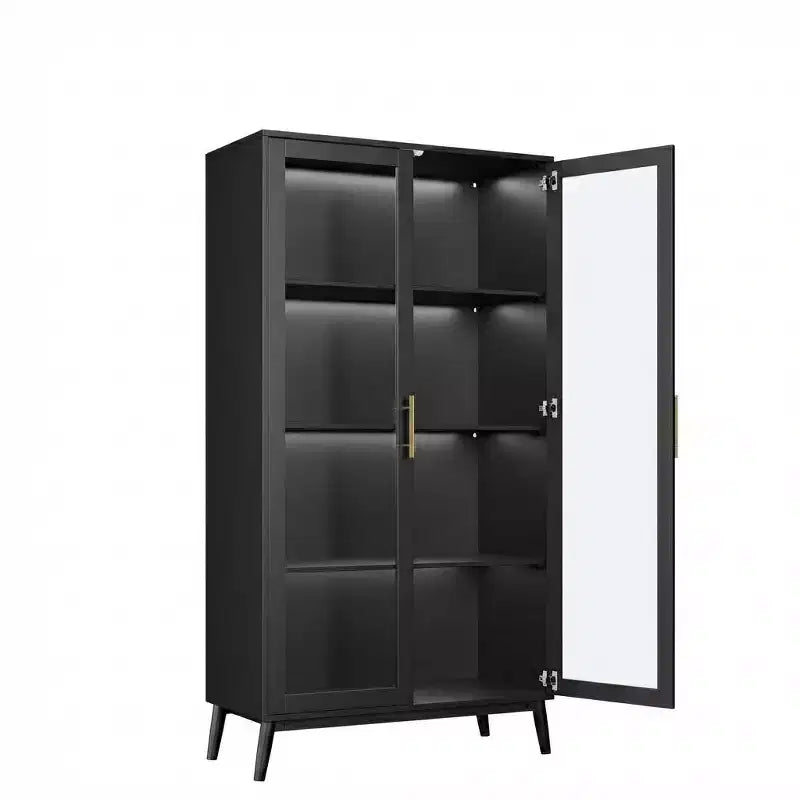Vitrine en verre, vitrine 4 niveaux, vitrine avec capteur de corps humain, meuble de rangement d'angle pour objets de collection/jouets/livres