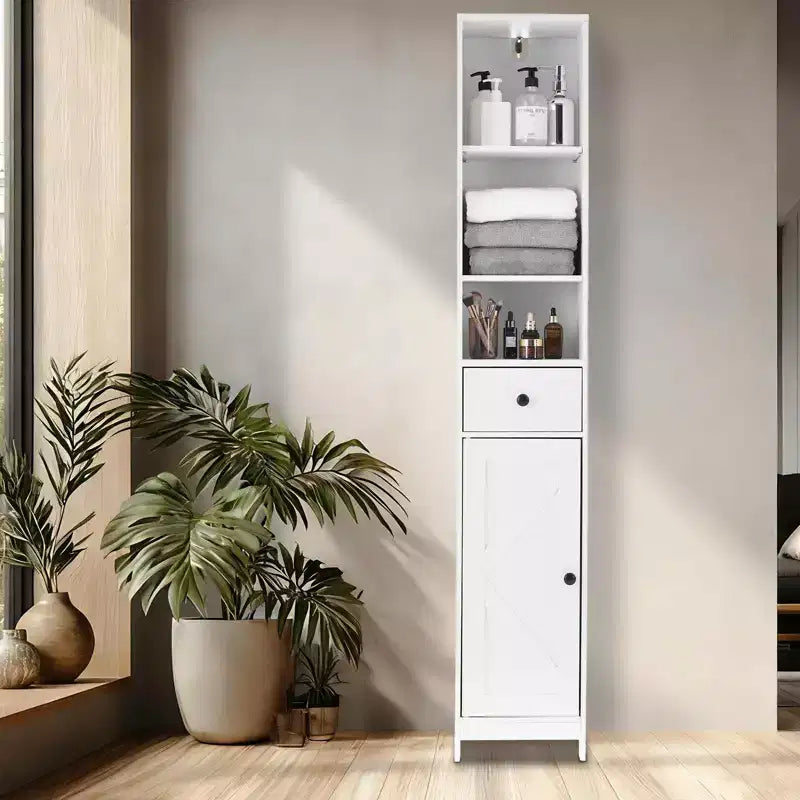 66 en Meuble de salle de bain étroit à porte unique avec tiroir, Rangement peu encombrant, Étagères réglables pour salle de bain, cuisine, salon