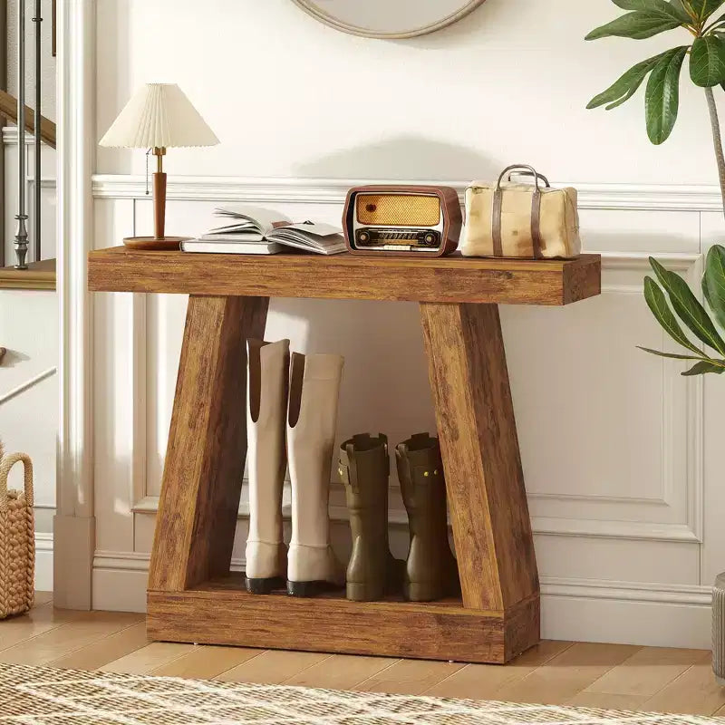 HOMCOM Farmhouse Console Table, 2-Tier Entryway Table with Storage and Thickened Tabletop for Hallway, Living Room, Behind Couch, Dark Brown