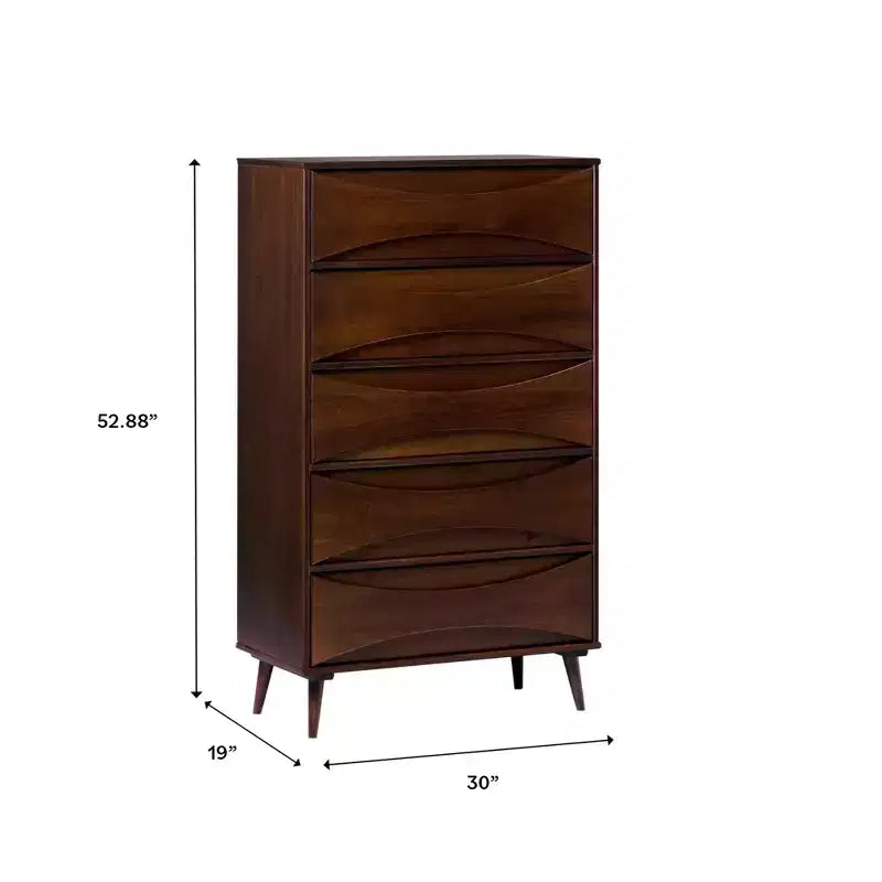 Commode à 5 tiroirs avec côtés galbés de style moderne du milieu du siècle Walker Edison