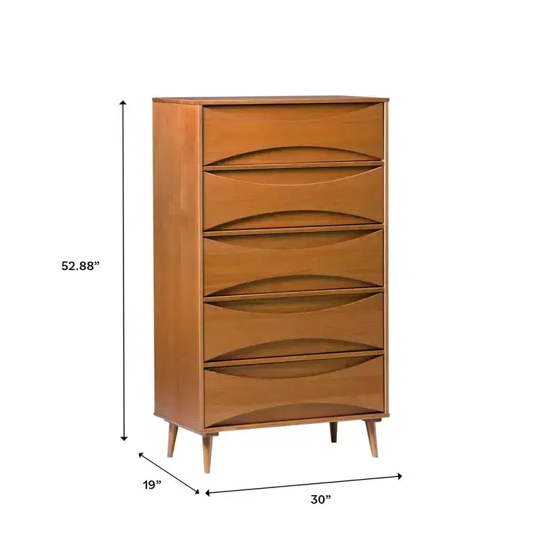 Commode à 5 tiroirs avec côtés galbés de style moderne du milieu du siècle Walker Edison