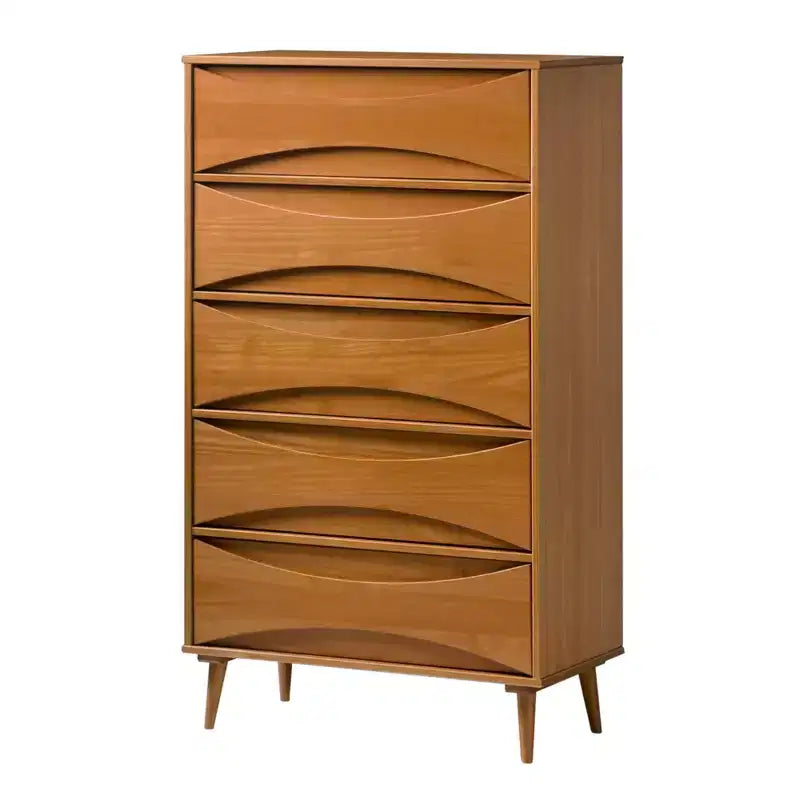 Commode à 5 tiroirs avec côtés galbés de style moderne du milieu du siècle Walker Edison