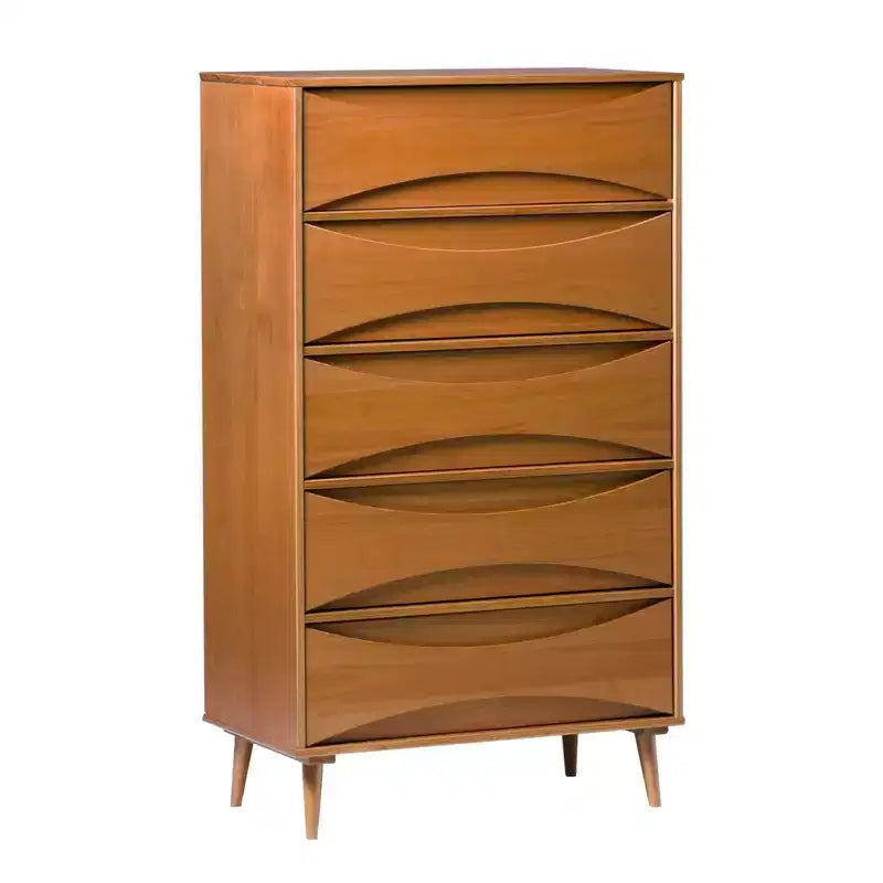 Walker Edison Mid Century Modern Contoured 5 Drawer Chest of Drawers