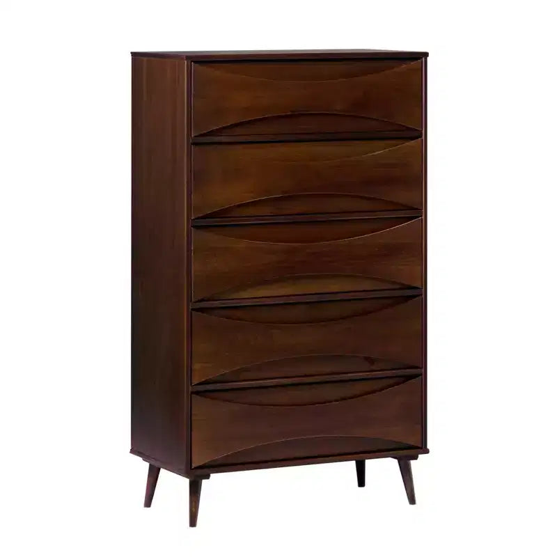 Commode à 5 tiroirs avec côtés galbés de style moderne du milieu du siècle Walker Edison