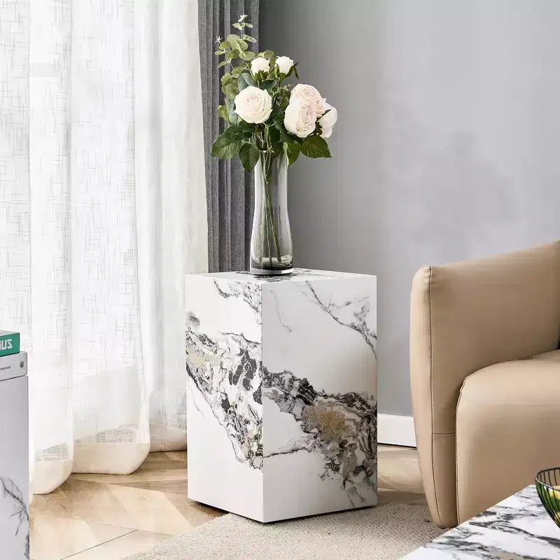 Fun little toys brand Elevate your living space with this modern MDF coffee table, which showcases white marble textured patterns.