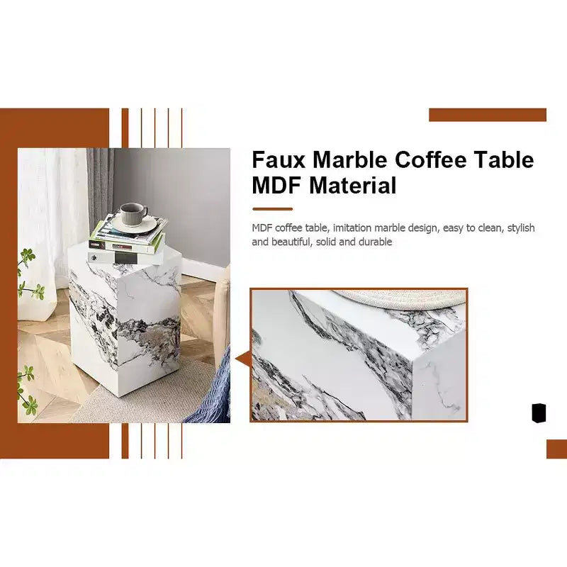 Jolis petits jouets. Sublimez votre espace de vie avec cette table basse moderne en MDF, ornée de motifs texturés en marbre blanc.