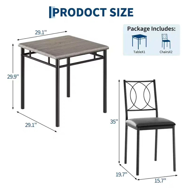 Ensemble de salle à manger de ferme pour 2 - Table à manger avec chaises rembourrées, ensemble de table de cuisine en bois, appartement peu encombrant