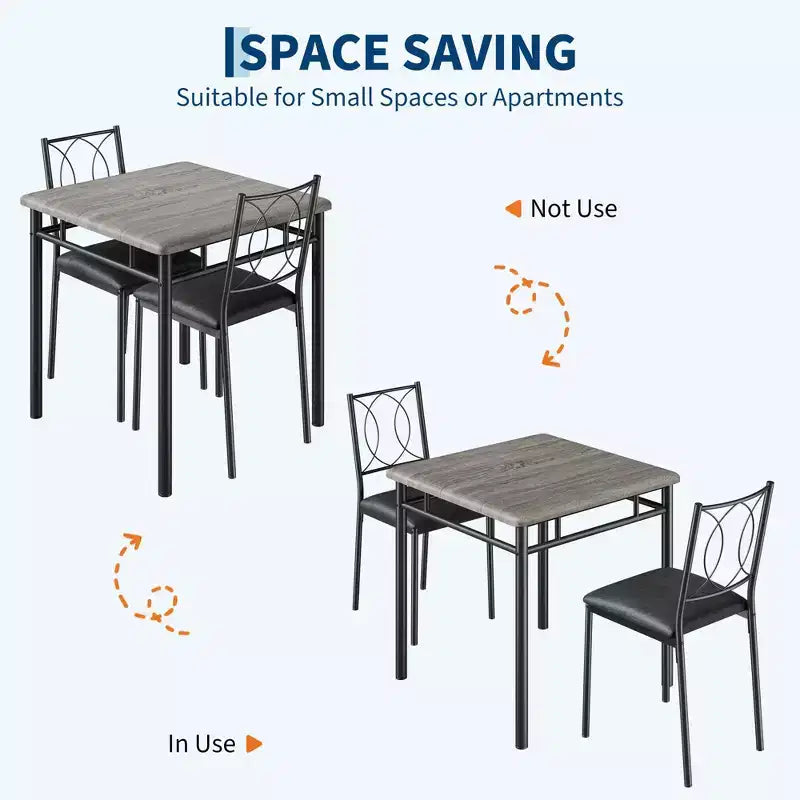 Ensemble de salle à manger de ferme pour 2 - Table à manger avec chaises rembourrées, ensemble de table de cuisine en bois, appartement peu encombrant