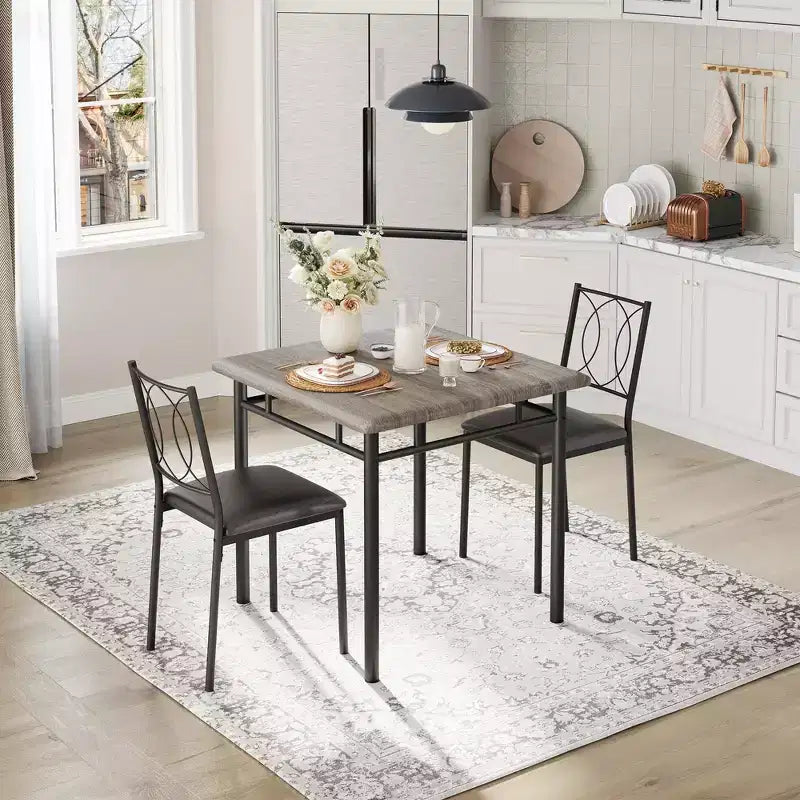 Ensemble de salle à manger de ferme pour 2 - Table à manger avec chaises rembourrées, ensemble de table de cuisine en bois, appartement peu encombrant