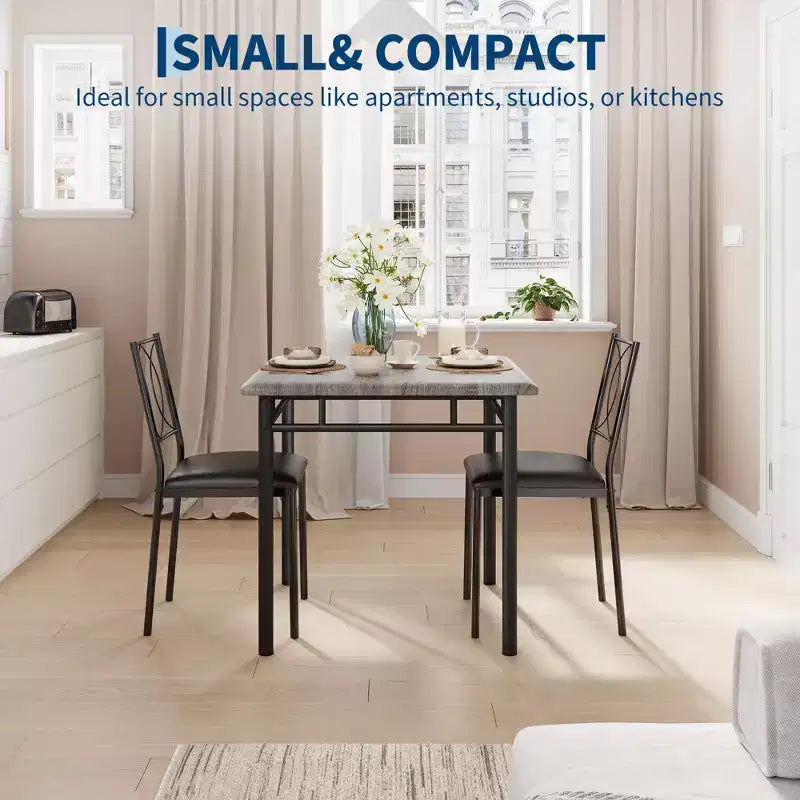 Ensemble de salle à manger de ferme pour 2 - Table à manger avec chaises rembourrées, ensemble de table de cuisine en bois, appartement peu encombrant