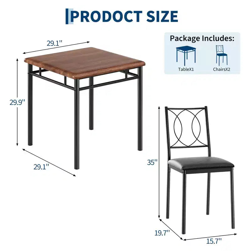 Ensemble de salle à manger de ferme pour 2 - Table à manger avec chaises rembourrées, ensemble de table de cuisine en bois, appartement peu encombrant