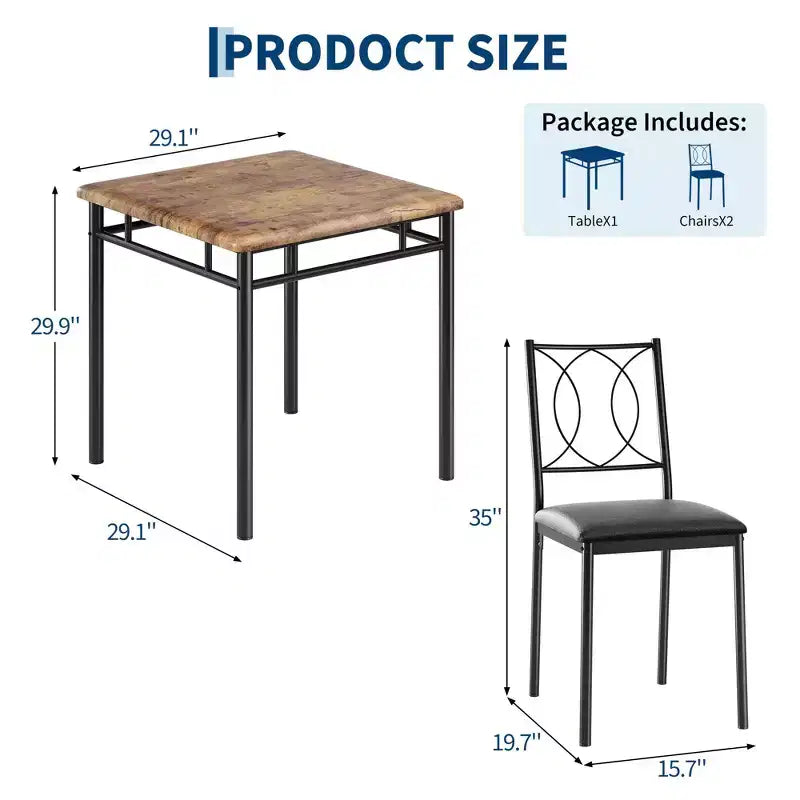 Ensemble de salle à manger de ferme pour 2 - Table à manger avec chaises rembourrées, ensemble de table de cuisine en bois, appartement peu encombrant