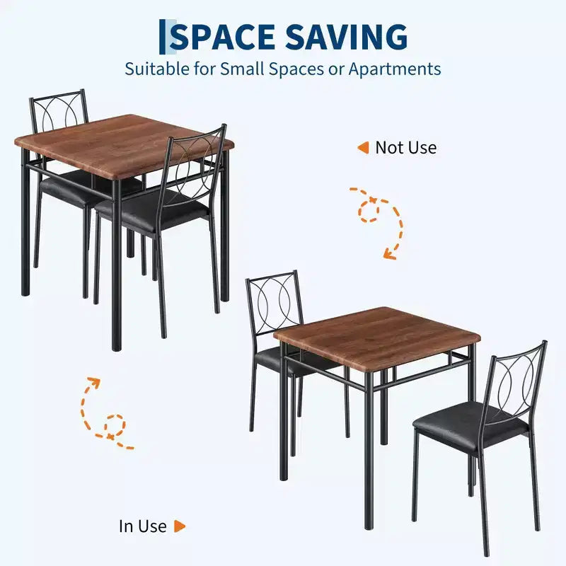 Ensemble de salle à manger de ferme pour 2 - Table à manger avec chaises rembourrées, ensemble de table de cuisine en bois, appartement peu encombrant