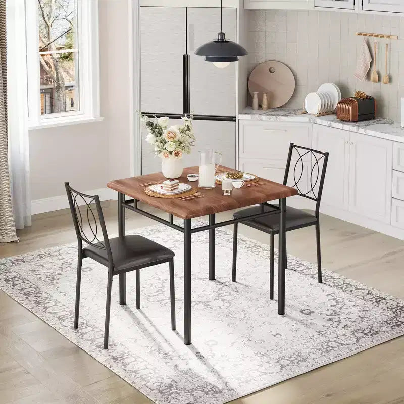 Ensemble de salle à manger de ferme pour 2 - Table à manger avec chaises rembourrées, ensemble de table de cuisine en bois, appartement peu encombrant
