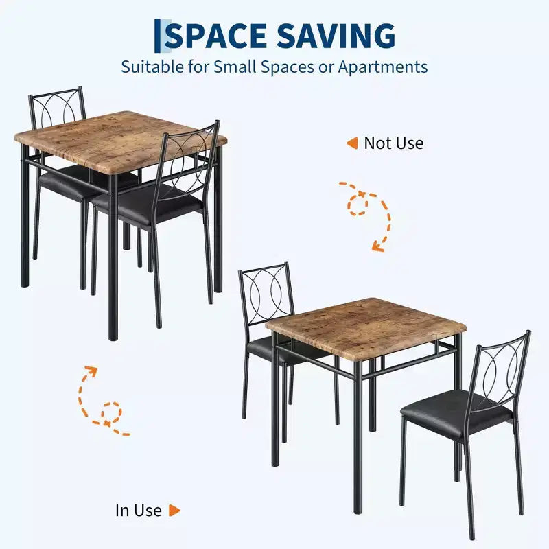 Ensemble de salle à manger de ferme pour 2 - Table à manger avec chaises rembourrées, ensemble de table de cuisine en bois, appartement peu encombrant