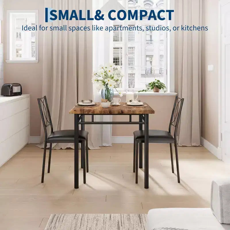 Ensemble de salle à manger de ferme pour 2 - Table à manger avec chaises rembourrées, ensemble de table de cuisine en bois, appartement peu encombrant