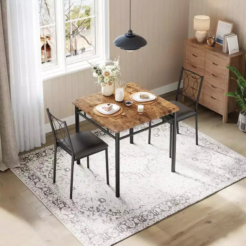 Ensemble de salle à manger de ferme pour 2 - Table à manger avec chaises rembourrées, ensemble de table de cuisine en bois, appartement peu encombrant