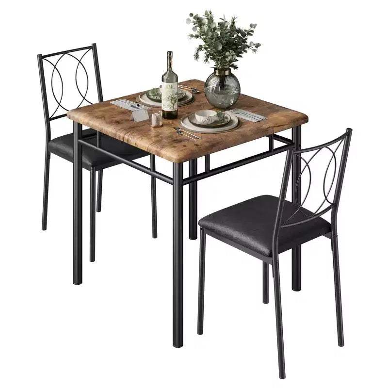 Ensemble de salle à manger de ferme pour 2 - Table à manger avec chaises rembourrées, ensemble de table de cuisine en bois, appartement peu encombrant