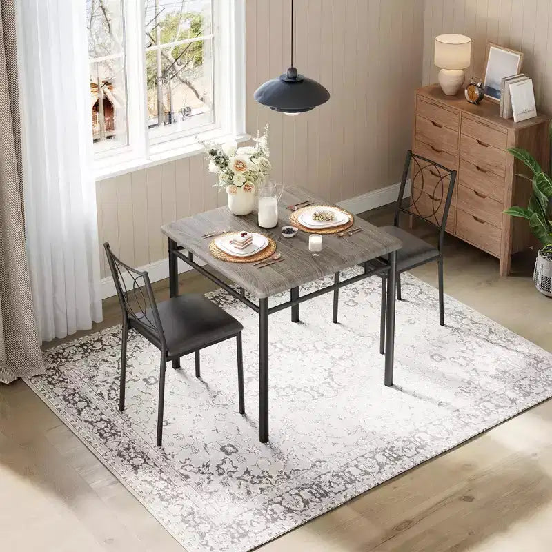 Ensemble de salle à manger de ferme pour 2 - Table à manger avec chaises rembourrées, ensemble de table de cuisine en bois, appartement peu encombrant