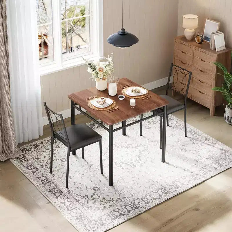 Ensemble de salle à manger de ferme pour 2 - Table à manger avec chaises rembourrées, ensemble de table de cuisine en bois, appartement peu encombrant