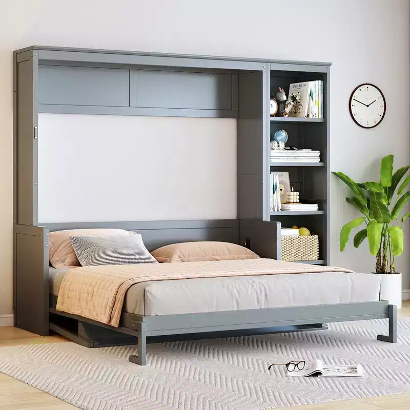 Lit escamotable Queen Size avec bureau et étagère, montage facile