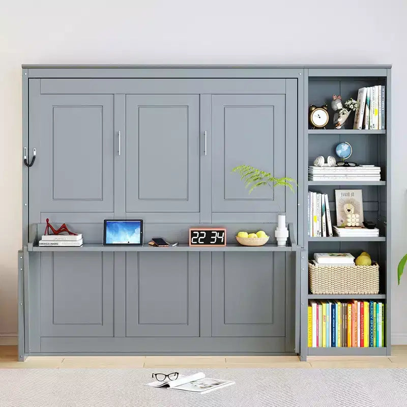 Lit escamotable Queen Size avec bureau et étagère, montage facile
