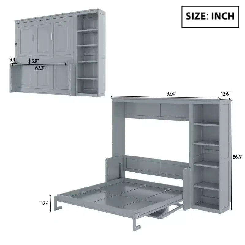 Lit escamotable Queen Size avec bureau et étagère, montage facile