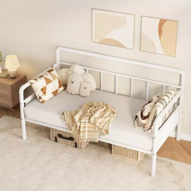 Metal Daybed Frame Twin Size, Heavy Duty Twin Bed Frame, White Daybed for Living Room, Bedroom, Guest Room