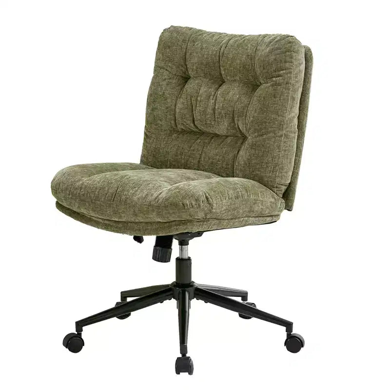 Chaise en chenille à pieds croisés avec roulettes, chaise de vanité pivotante à 360° et réglable en hauteur avec double coussin, large siège ergonomique pour chambre à coucher, salon