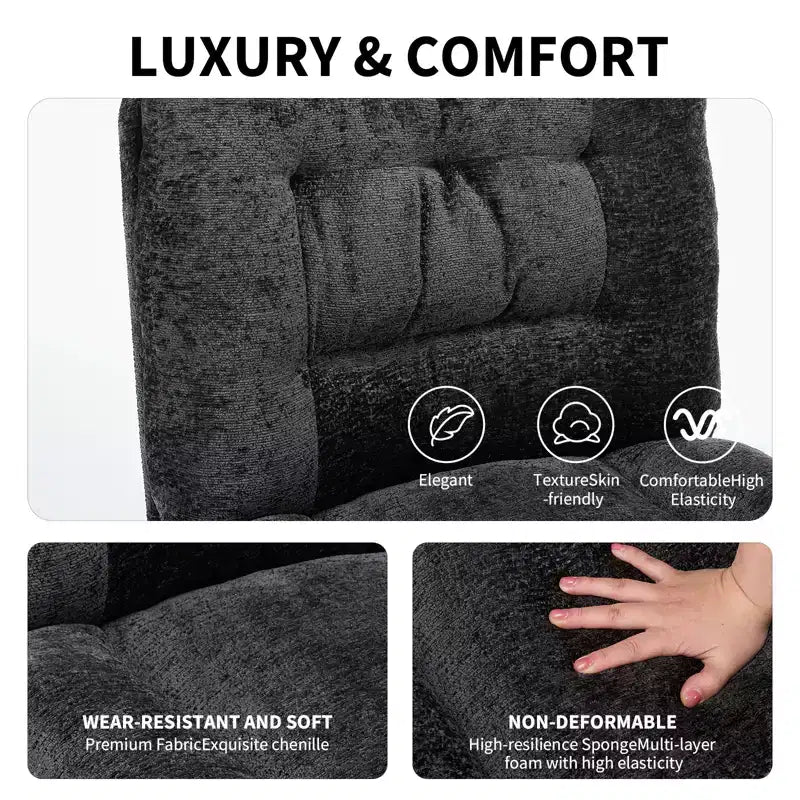 Chaise en chenille à pieds croisés avec roulettes, chaise de vanité pivotante à 360° et réglable en hauteur avec double coussin, large siège ergonomique pour chambre à coucher, salon