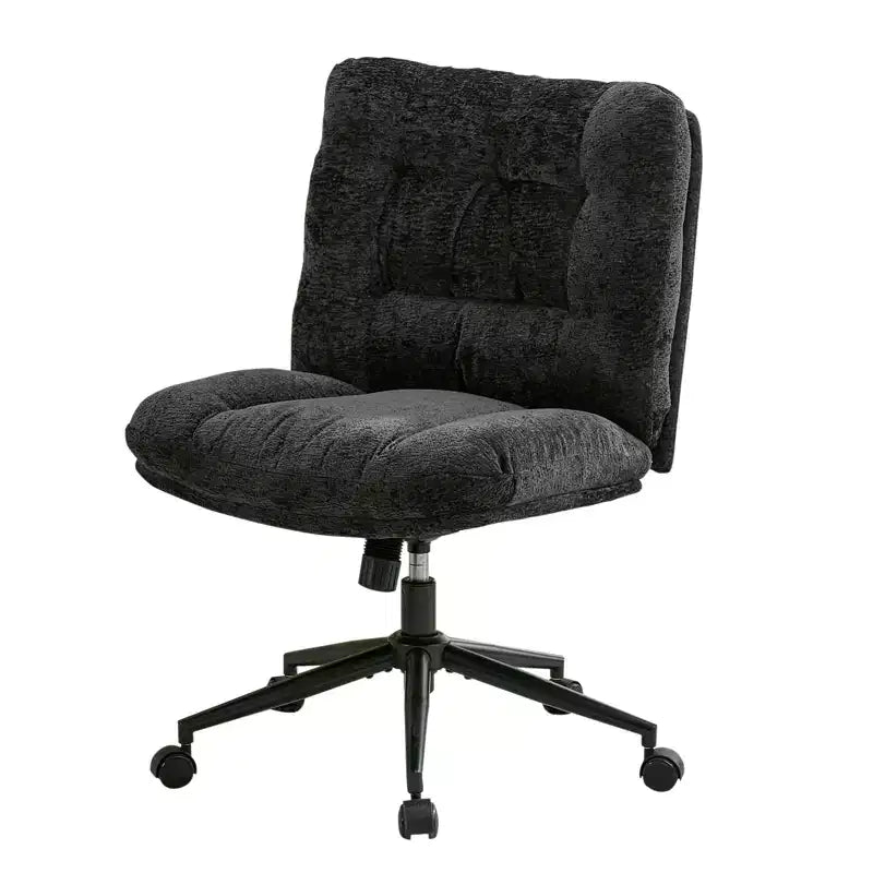 Chaise en chenille à pieds croisés avec roulettes, chaise de vanité pivotante à 360° et réglable en hauteur avec double coussin, large siège ergonomique pour chambre à coucher, salon