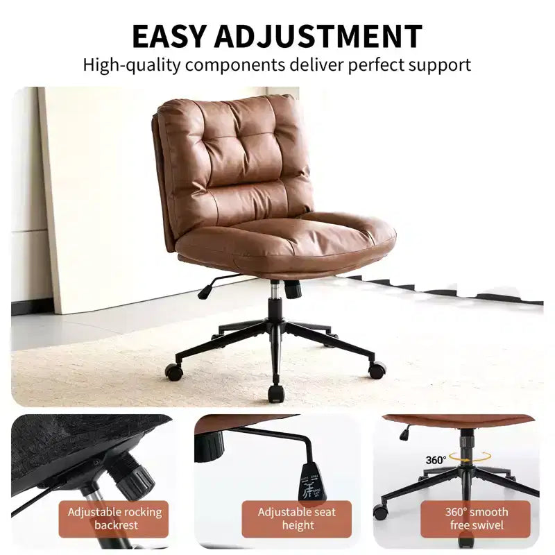 Chaise en chenille à pieds croisés avec roulettes, chaise de vanité pivotante à 360° et réglable en hauteur avec double coussin, large siège ergonomique pour chambre à coucher, salon