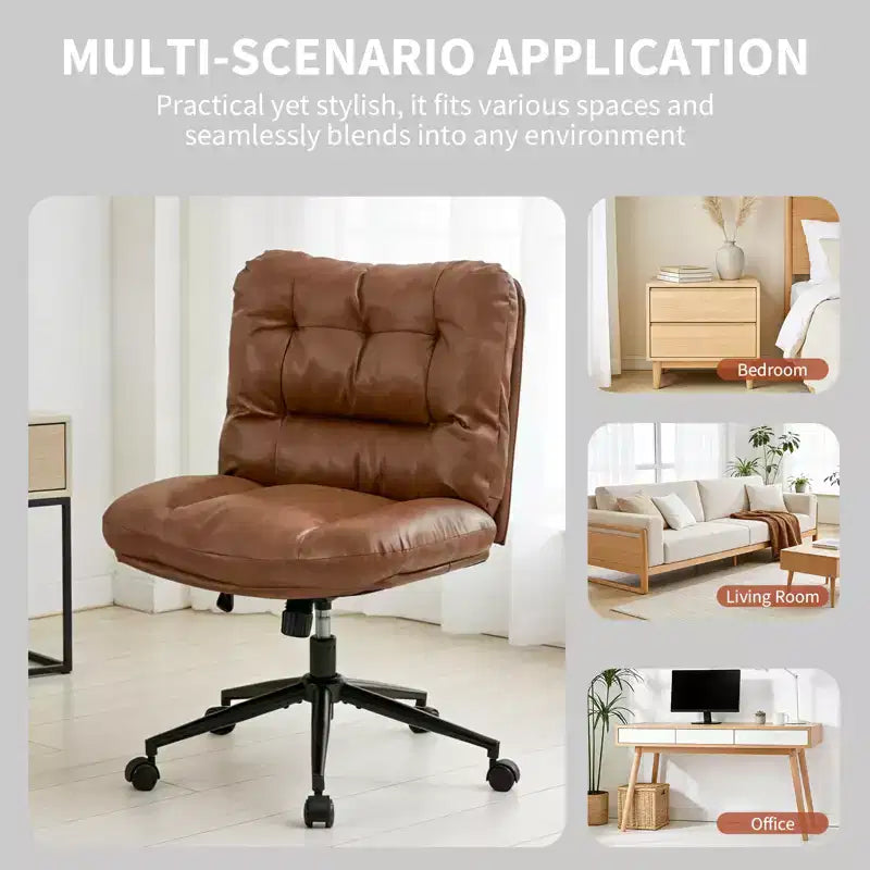 Chaise en chenille à pieds croisés avec roulettes, chaise de vanité pivotante à 360° et réglable en hauteur avec double coussin, large siège ergonomique pour chambre à coucher, salon