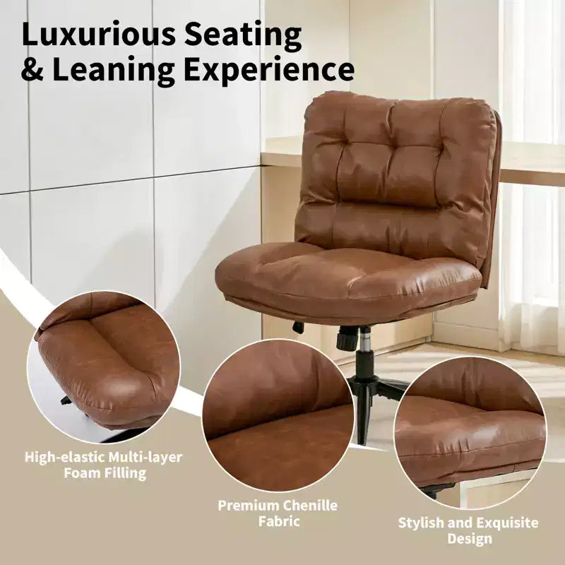 Chaise en chenille à pieds croisés avec roulettes, chaise de vanité pivotante à 360° et réglable en hauteur avec double coussin, large siège ergonomique pour chambre à coucher, salon