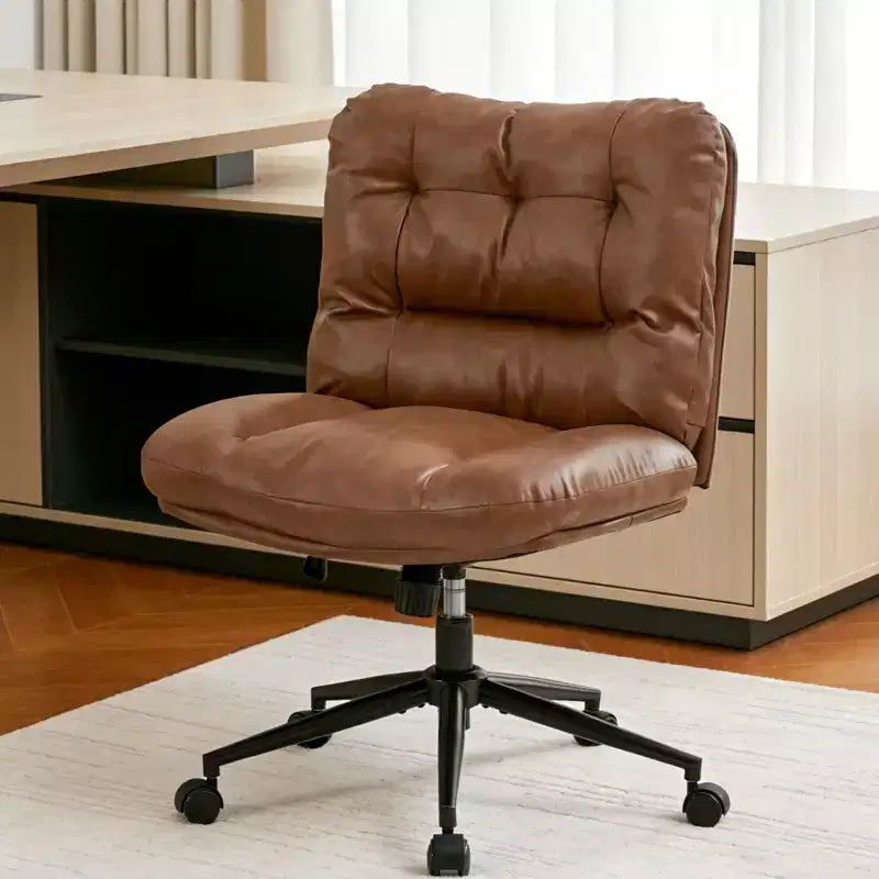 Cross Leg Chenille Chair with Wheels, 360 Swivel Height Adjustable Vanity Chair with Double Cushion, Wide Ergonomic Seat for Bedroom, Living Room