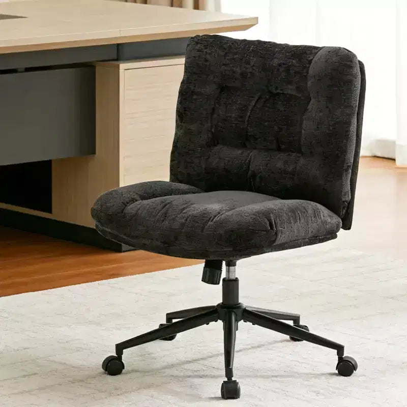 Chaise en chenille à pieds croisés avec roulettes, chaise de vanité pivotante à 360° et réglable en hauteur avec double coussin, large siège ergonomique pour chambre à coucher, salon