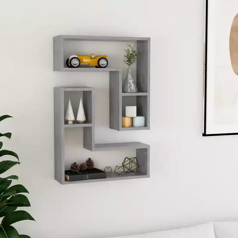 Lot de 2 grandes étagères murales Gris béton Bois d'ingénierie