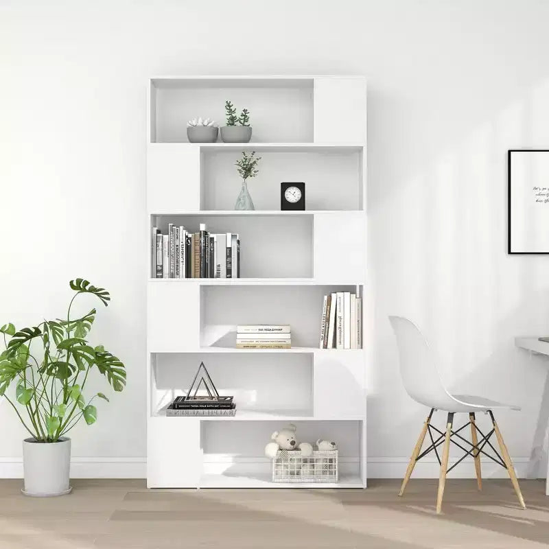 Bibliothèque XL, cloison de séparation, blanc, bois d'ingénierie, 100x24x188 cm