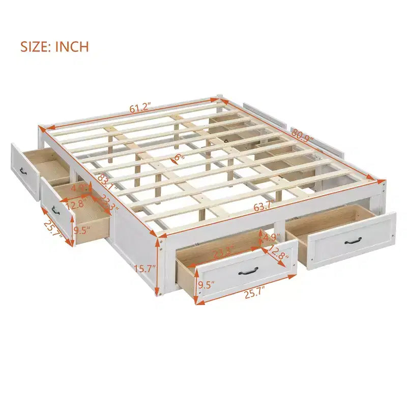 Lit plateforme queen size en bois avec 6 tiroirs de rangement, montage facile