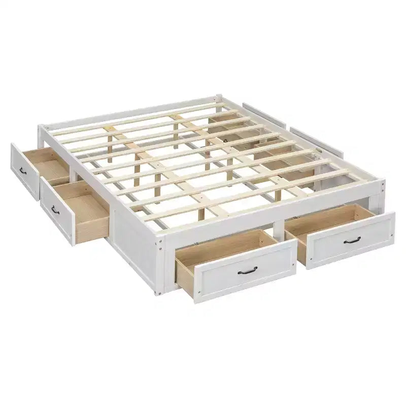 Lit plateforme queen size en bois avec 6 tiroirs de rangement, montage facile