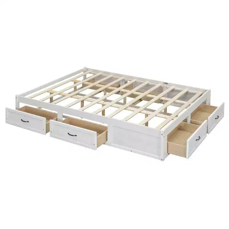 Lit plateforme queen size en bois avec 6 tiroirs de rangement, montage facile